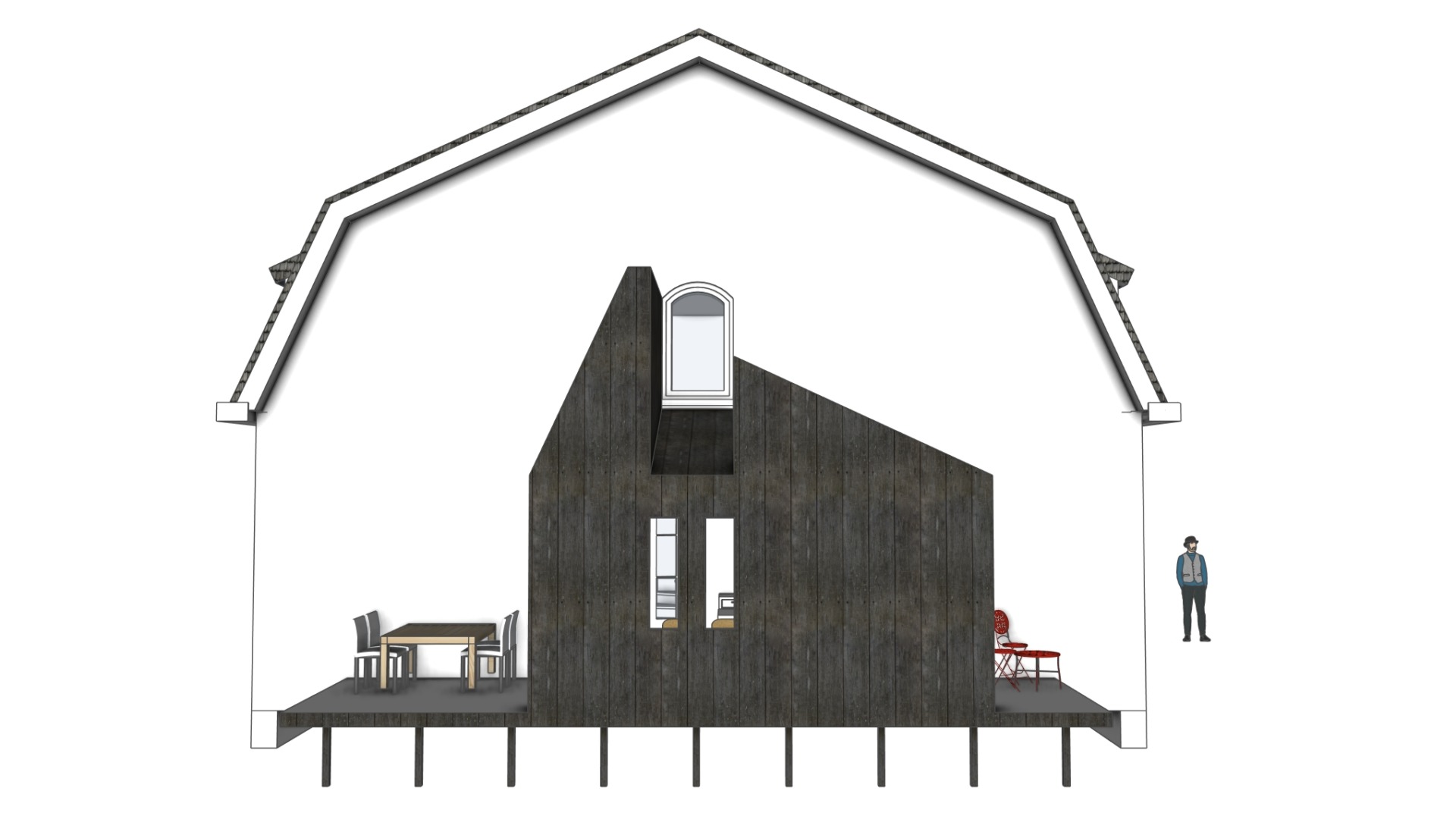 Ontwerp uitbouw bij een voormalige appelschuur